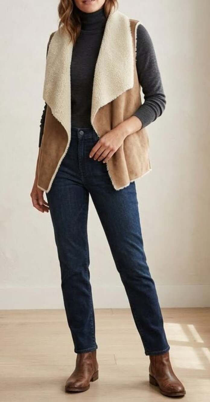 Velvet by Graham & Spencer Faux Suede Sherpa Lined Open Front Vest Size Small